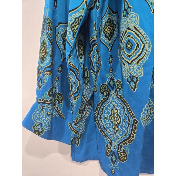 Silk‎ Lore Button Up Shirt Size M 100% Silk Long Sleeve Blue Print Blouse - Picture 5 of 8